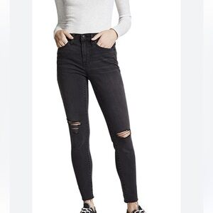 Madewell 9 Inch High Rise Skinny Jeans Black Distressed Size 25 Stretch